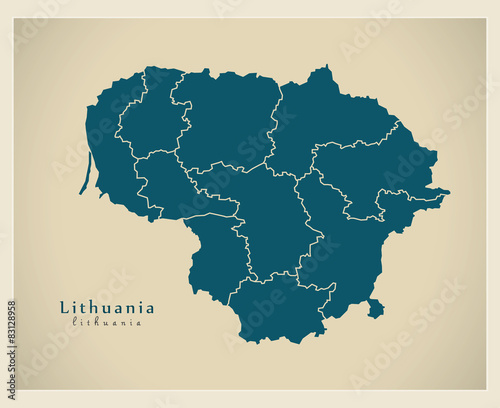 Fotografi Modern Map - Lithuania with regions LT