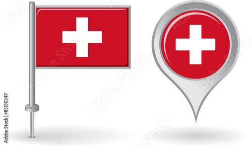 Swiss pin icon and map pointer flag. Vector