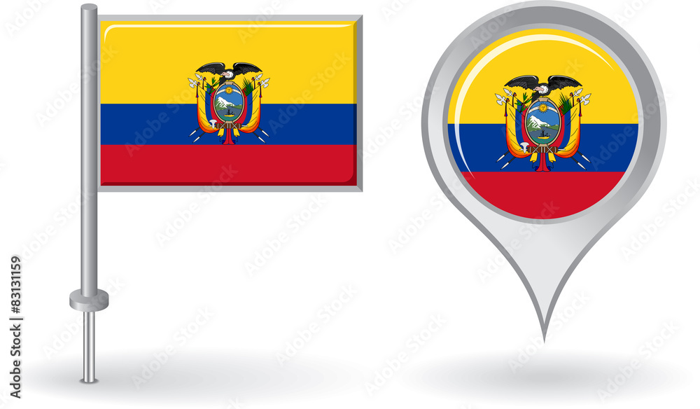 Obraz premium Ecuadorian pin icon and map pointer flag. Vector