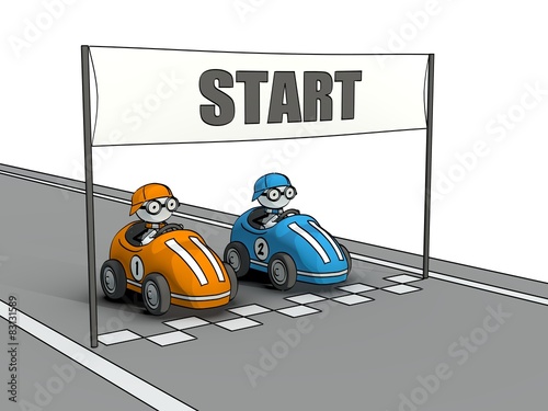 little sketchy men at car race start line