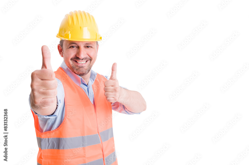 Happy constructor smiling and showing thumbs up