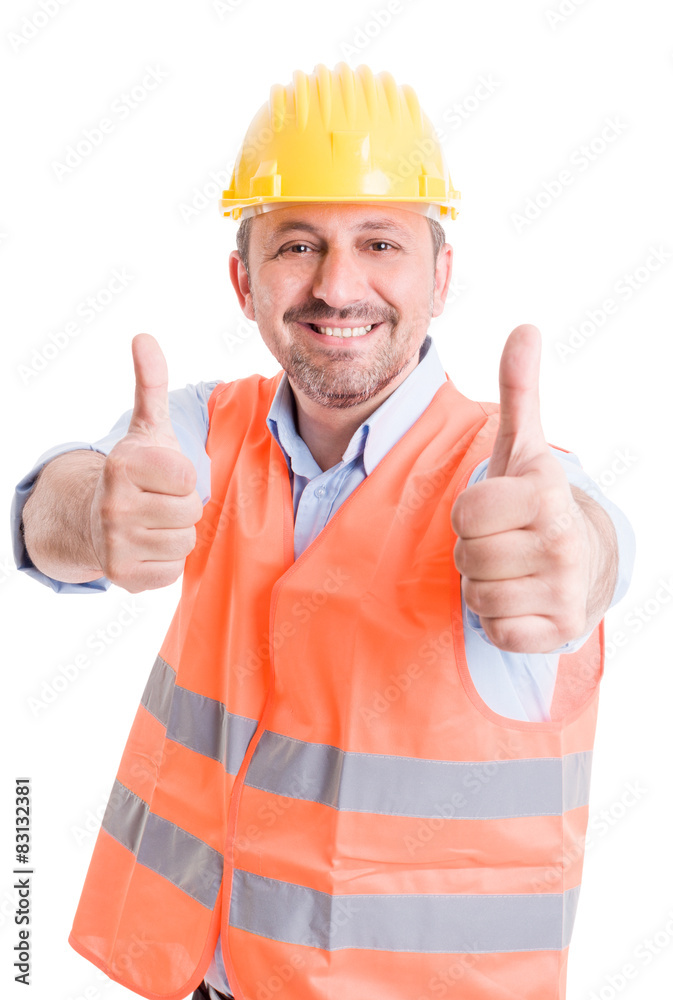 Happy builder showing thumbsup