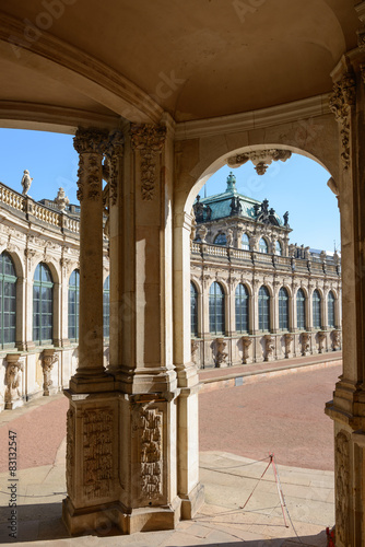 View through arches under Wall Pavilion of Zwinger, Dresden, Ger