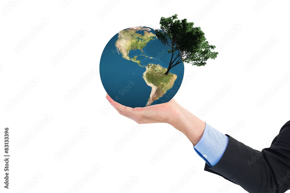 Composite image of close up of businessman with empty hand open Composite image of close up of businessman with empty hand open