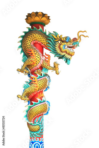 Wallpaper Mural dragon statue around the pole isolated on white background Torontodigital.ca