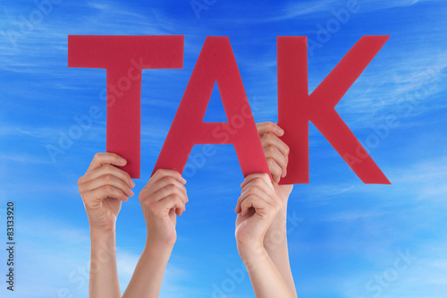 Canvas Print People Hold Straight Danish Tak Mean Thanks Sky