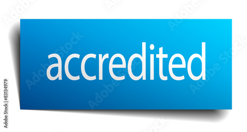 accredited blue square isolated paper sign on white
