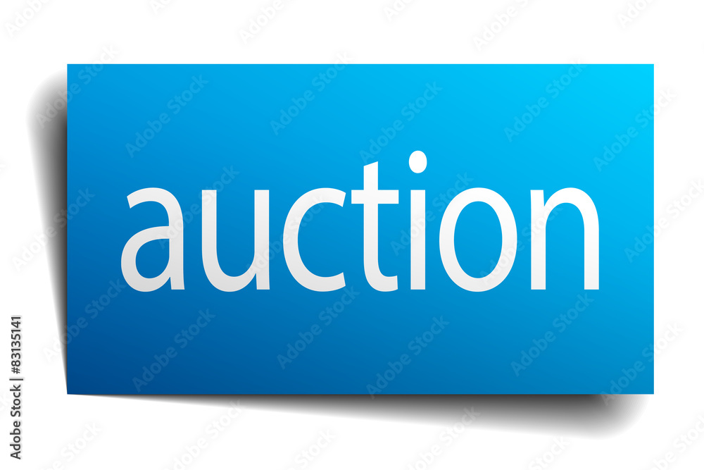 auction blue square isolated paper sign on white auction blue square isolated paper sign on white