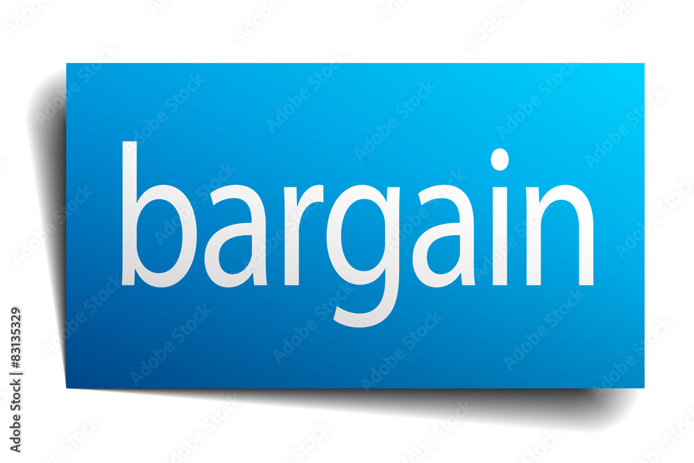 bargain blue square isolated paper sign on white bargain blue square isolated paper sign on white