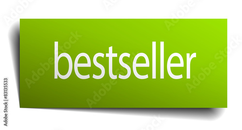 bestseller green paper sign on white background