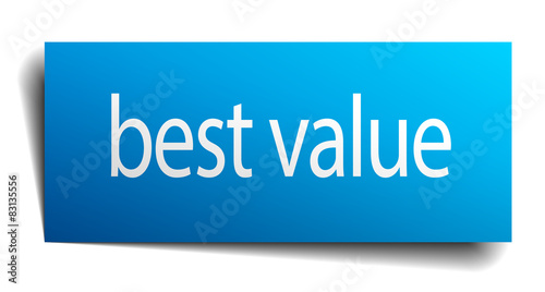 best value blue square isolated paper sign on white