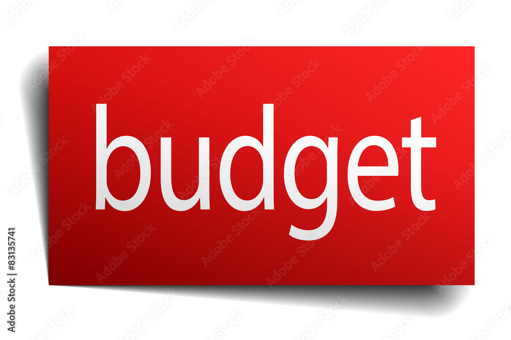 budget red paper sign isolated on white budget red paper sign isolated on white