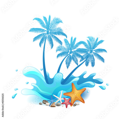 Palm trees with splash isolated on white