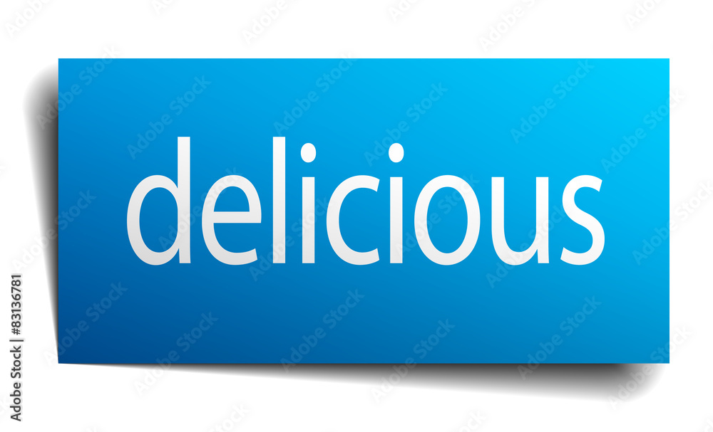 delicious blue square isolated paper sign on white delicious blue square isolated paper sign on white