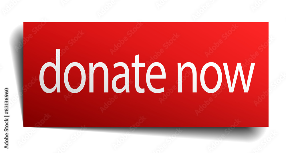 donate now red square isolated paper sign on white donate now red square isolated paper sign on white