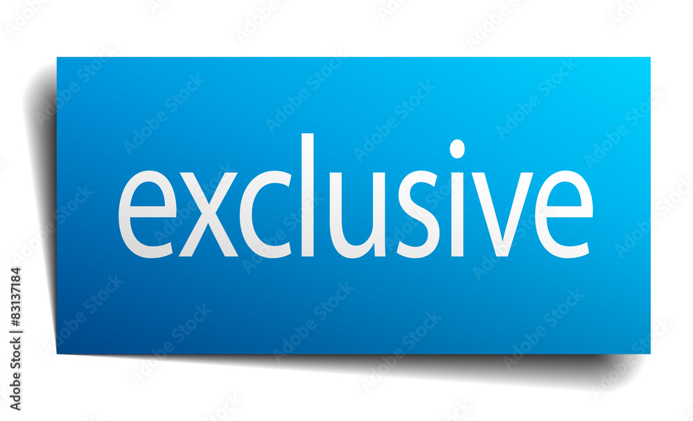exclusive blue paper sign on white background exclusive blue paper sign on white background