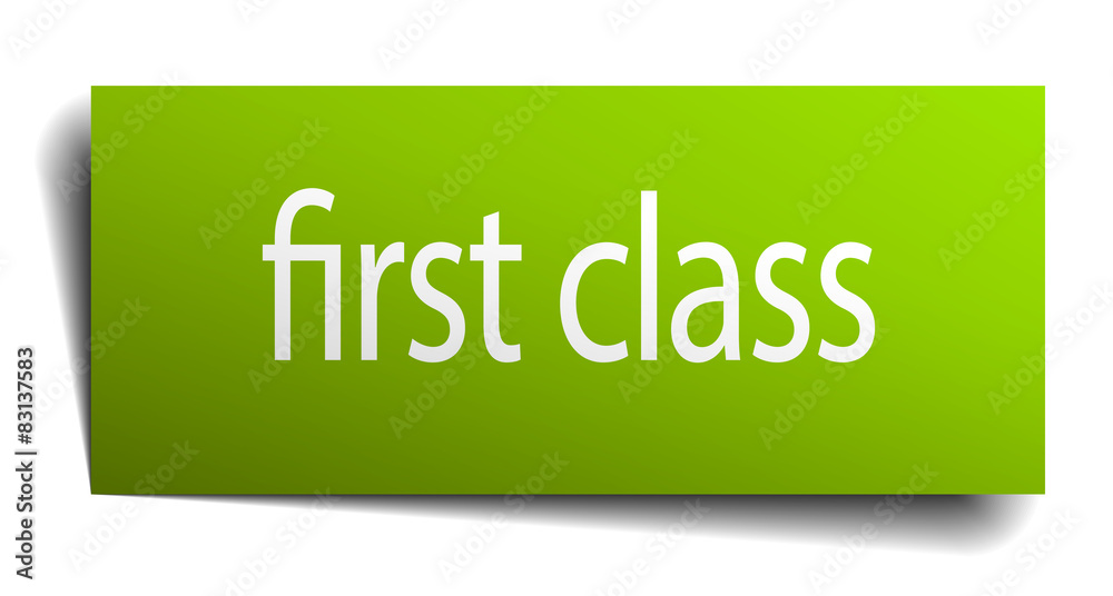 first class green paper sign isolated on white first class green paper sign isolated on white