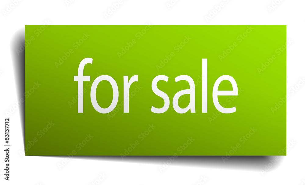 for sale green paper sign isolated on white for sale green paper sign isolated on white