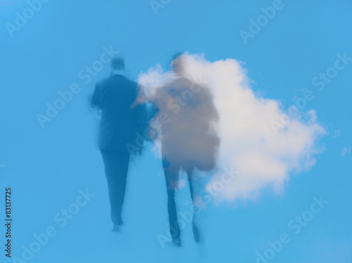 motion blur business people with cloud and blue sky