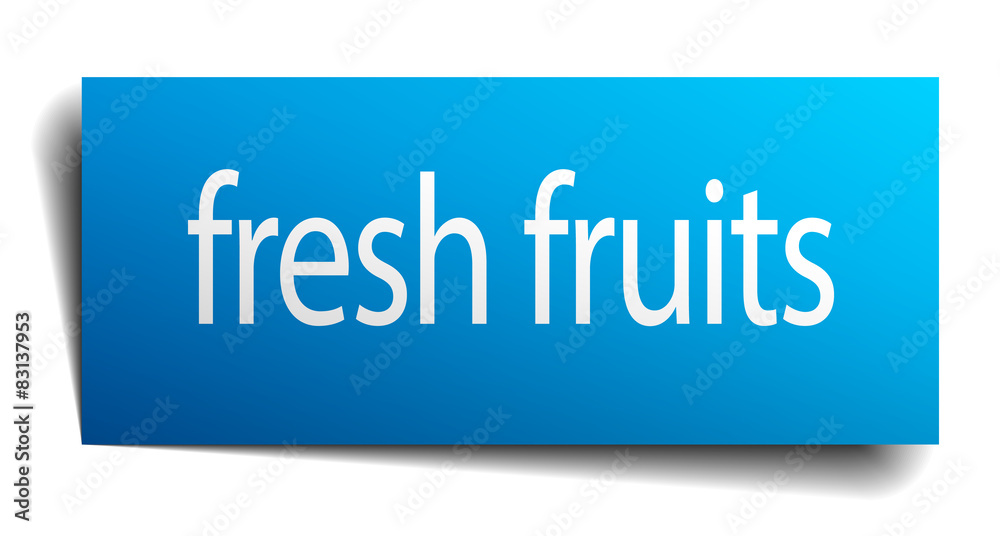 fresh fruits blue paper sign isolated on white
