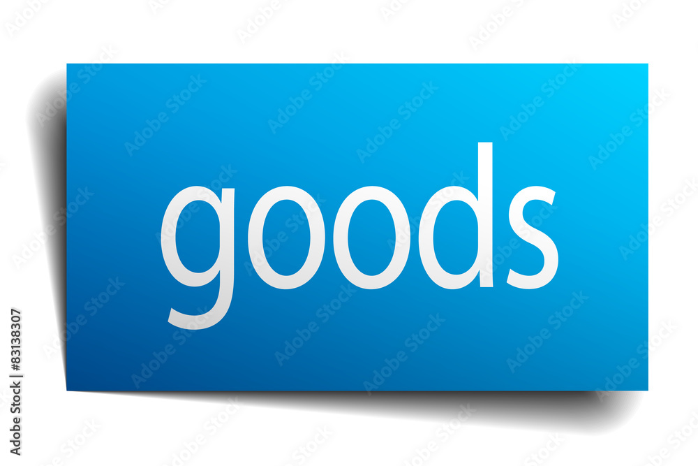 goods blue paper sign on white background goods blue paper sign on white background