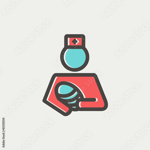 Nurse holding the baby thin line icon