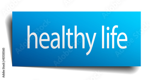 healthy life blue paper sign isolated on white