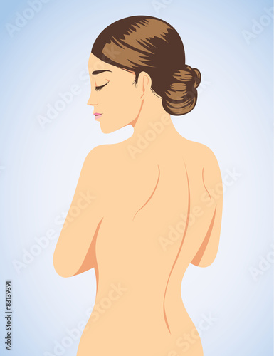Beautiful woman cartoon back view