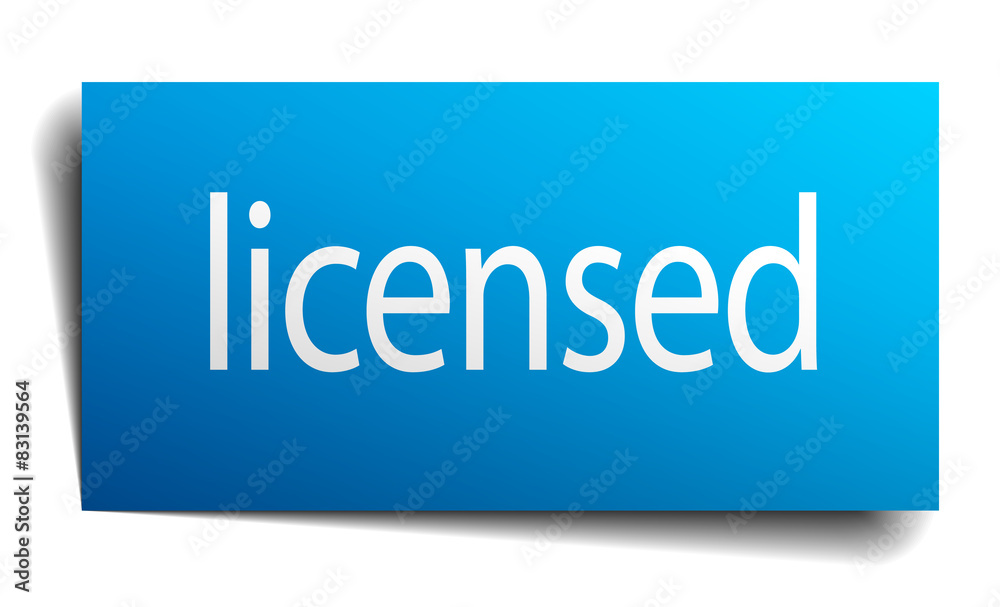 licensed blue paper sign on white background licensed blue paper sign on white background