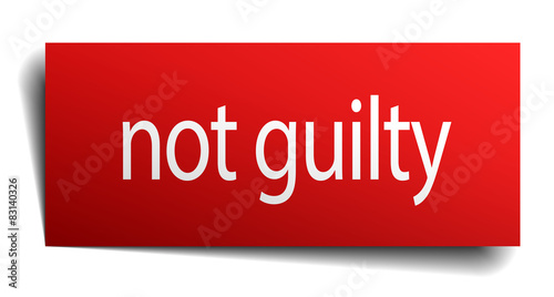 not guilty red square isolated paper sign on white