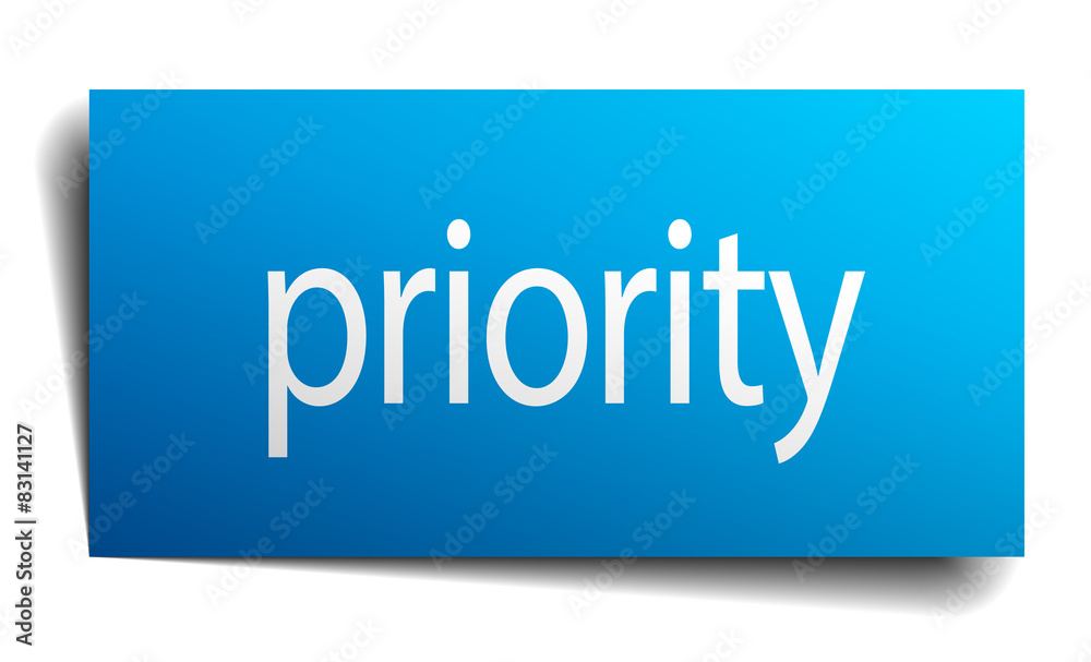 priority blue paper sign on white background priority blue paper sign on white background