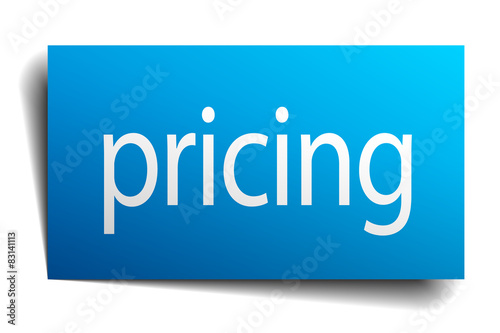 pricing blue paper sign on white background