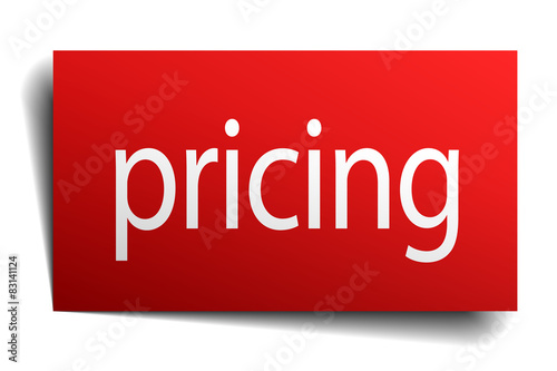 pricing red paper sign on white background