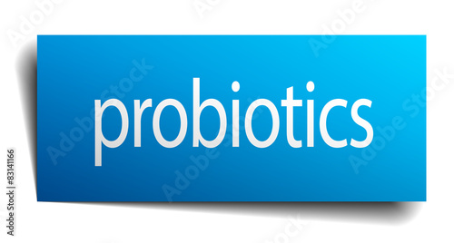 probiotics blue paper sign on white background