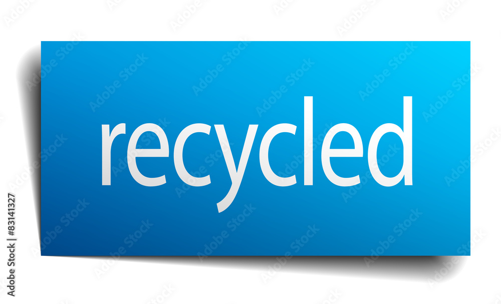 recycled blue paper sign on white background recycled blue paper sign on white background