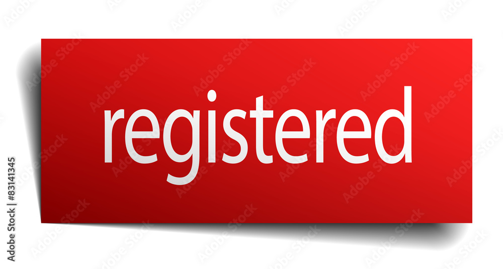 registered red paper sign on white background registered red paper sign on white background