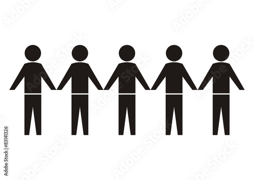 figurine, pictogram five people, vector black icon