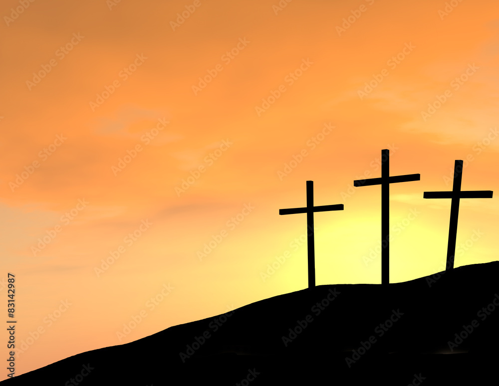 Dramatic Empty Crosses at Firey Orenge Sunset Horizontal