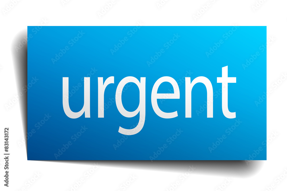 urgent blue paper sign isolated on white urgent blue paper sign isolated on white
