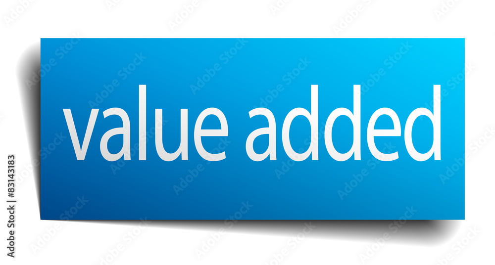 value added blue paper sign isolated on white value added blue paper sign isolated on white