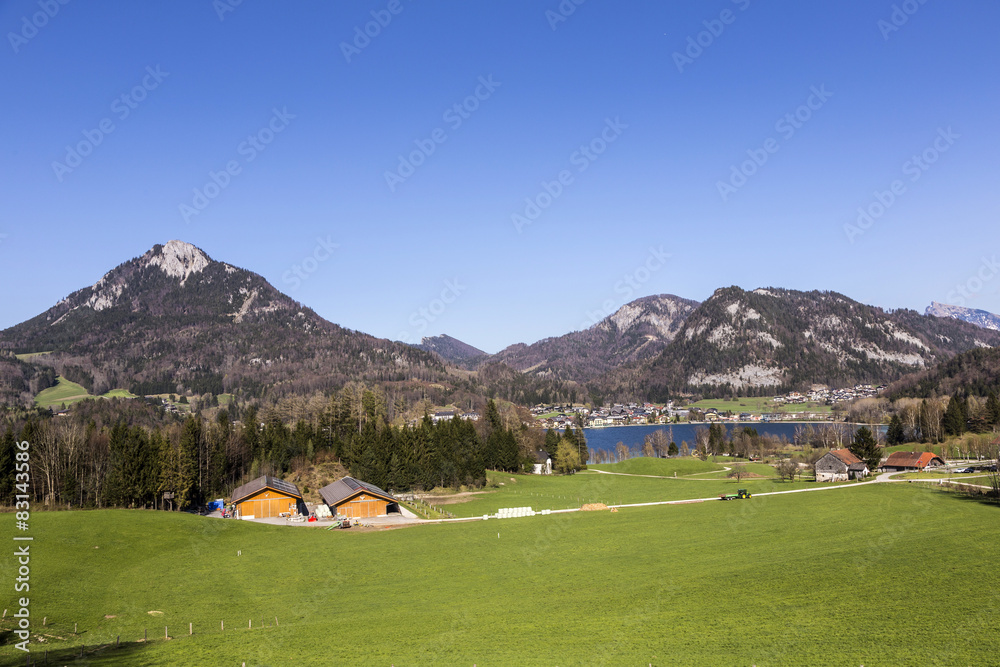Lake Fuschl with beautiful alps panorama