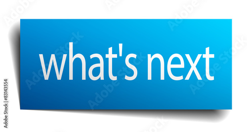 what's next blue paper sign isolated on white