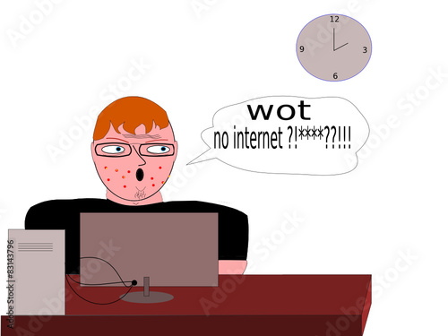 vector drawing of a Nerd with no internet!