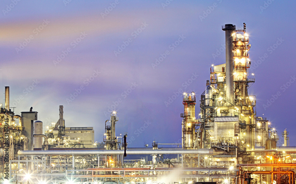 Oil refinery, petrochemical industry night scene
