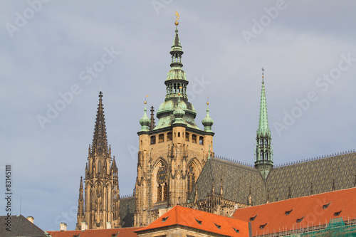 Ancient roofs of Prague. St. Vitus Cathedral, Czech Republic