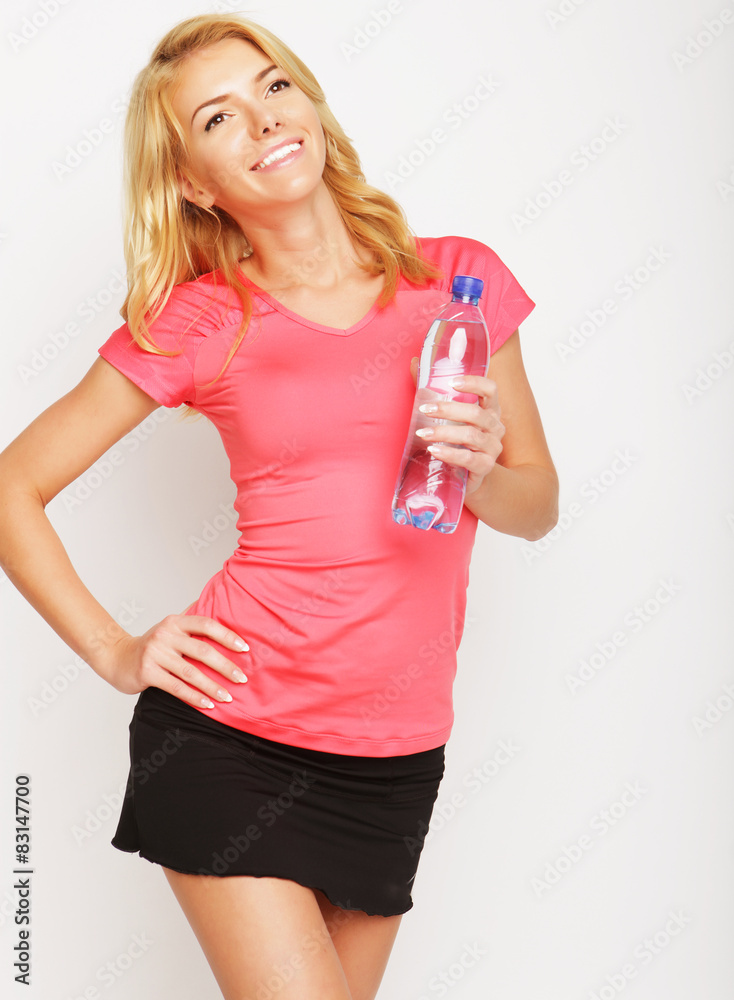 sporty woman with water bottle