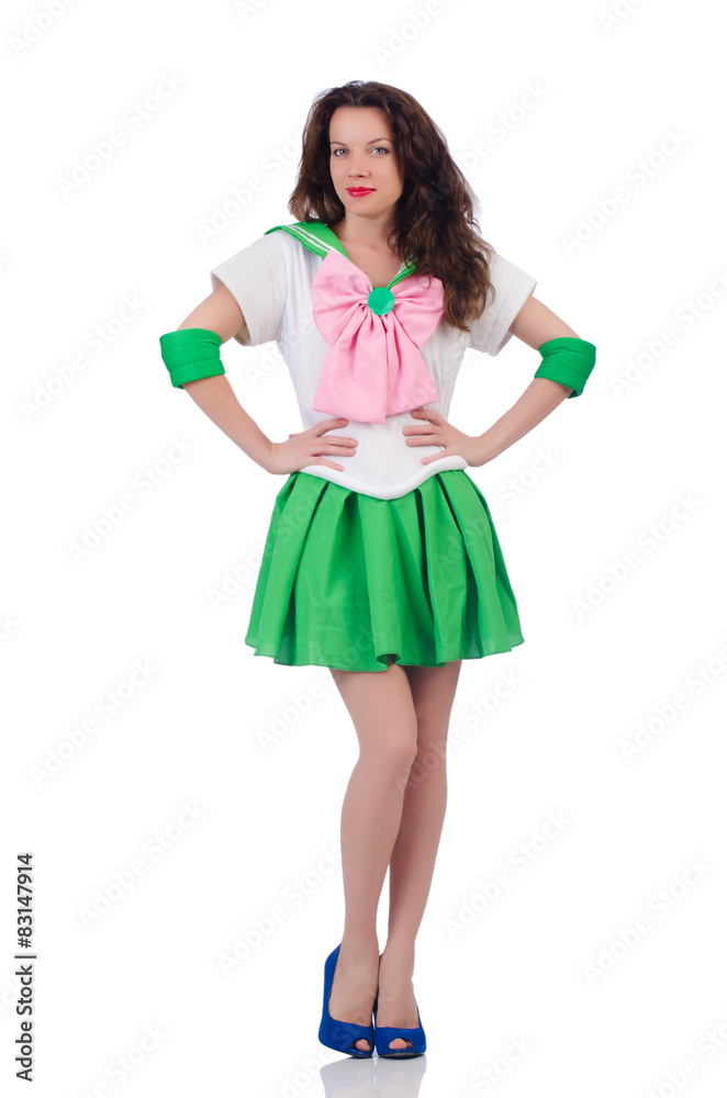 Female model in cosplay costume isolated on white Female model in cosplay costume isolated on white