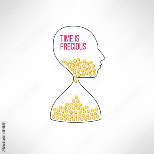 Vector sandglass face with dollar coins. Time is money concept