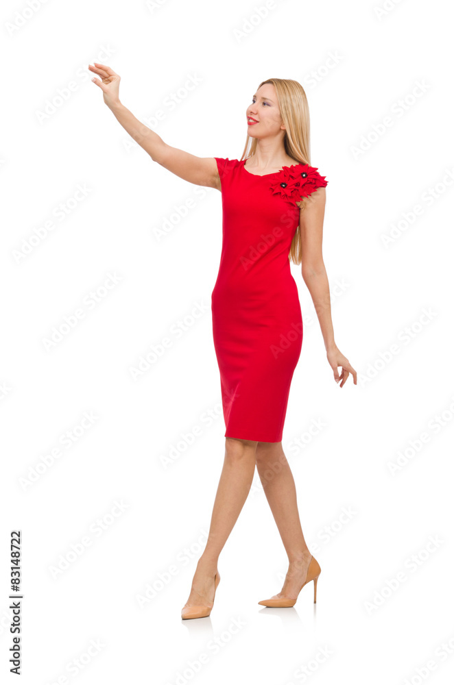 Pretty woman in red dress isolated on white Pretty woman in red dress isolated on white