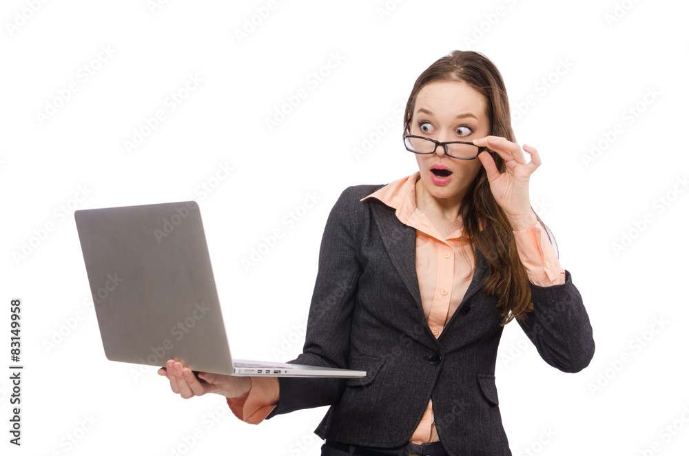 Working lady with laptop isolated on white Working lady with laptop isolated on white